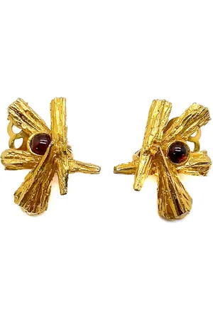 JENNIFER GIBSON JEWELLERY 1960s Bark Cabochon oorclips
