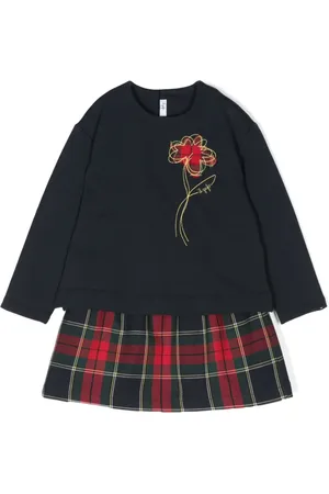 Il gufo Katoenen fleece set met tartan ruit