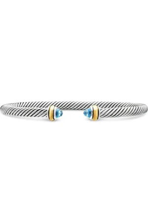 David Yurman 18kt geelgouden en sterling zilveren Classic Cable armband met blauwe topaas (4mm)