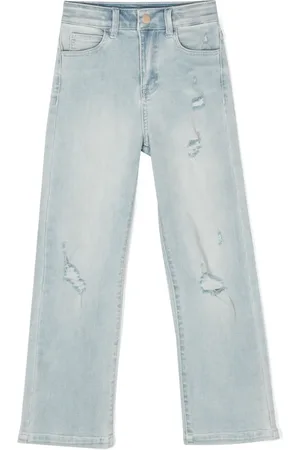 Twin-Set Gerafelde straight jeans met logoplakkaat