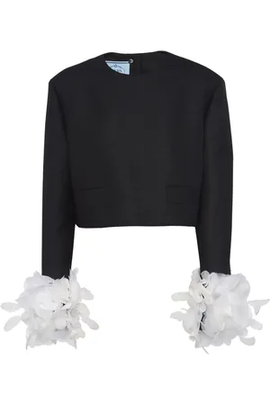 Prada Wollen jack met veren afwerking