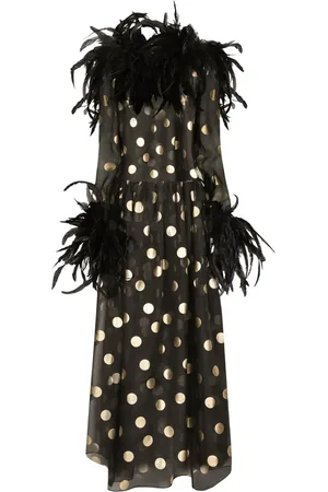 Dolce & Gabbana Jurk met stippen en veren afwerking