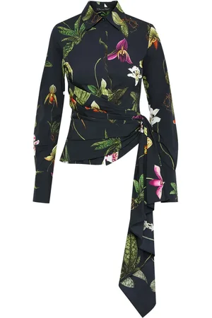 Oscar de la Renta Orchid katoenen popeline blouse