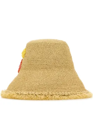 Prada Raffia hoed met geborduurd logo