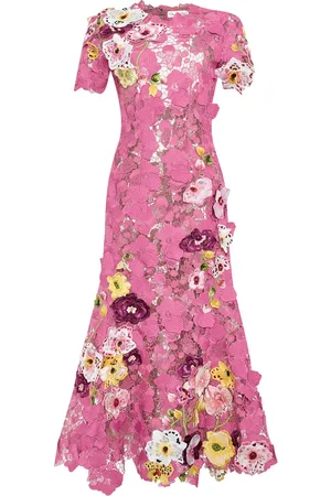 Oscar de la Renta Kanten avondjurk met geborduurde orchidee