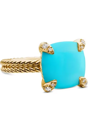 David Yurman 18kt geelgouden Châtelaine ring met turkoois en diamant (11 mm)