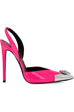 Philipp Plein Lakleren slingback pumps met diamant broche