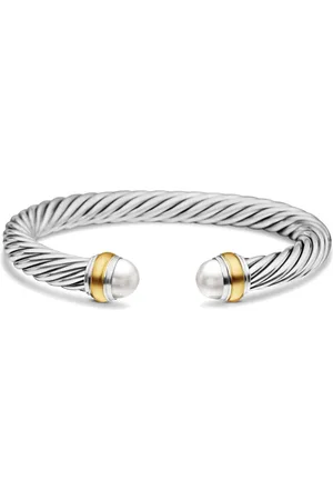 David Yurman 14kt geelgouden en sterling zilveren Cable Classics armband (7mm)