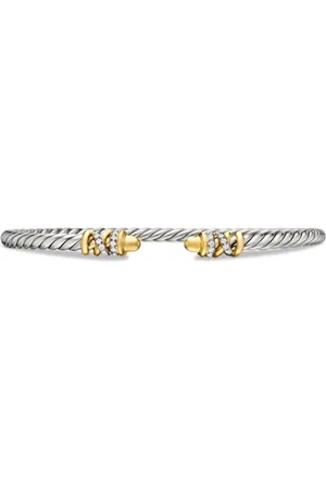 David Yurman 18kt gouden en sterling zilveren Petite Helena Classic Cable armband met diamant