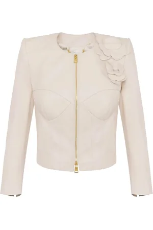 Elisabetta Franchi Leren jack met bloemapplicatie