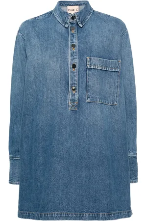 Plan C Denim blouse met zijknopen