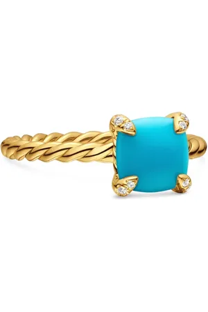 David Yurman 18kt geelgouden Châtelaine ring met turkoois en diamant (7 mm)