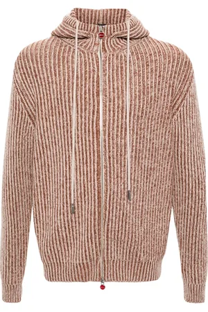 Kiton Ribgebreid vest met capuchon