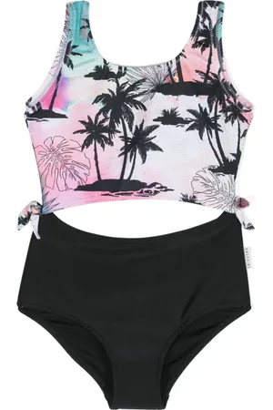 Le pandorine Badpak met tropische print en uitgesneden details