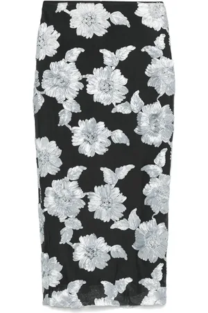 ROTATE Kokerrok met mesh en bloemen