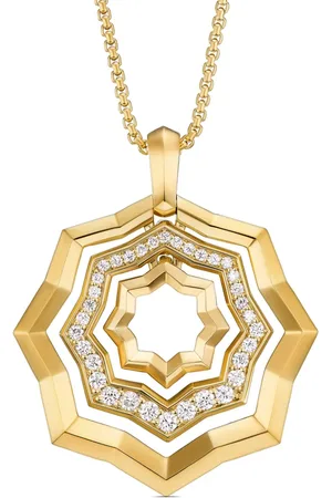 David Yurman 18kt geelgouden Zig Zag Stax halsketting met diamanten hanger