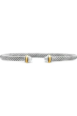 David Yurman 14kt geelgouden en sterling zilveren Cable Classics armband (4mm)