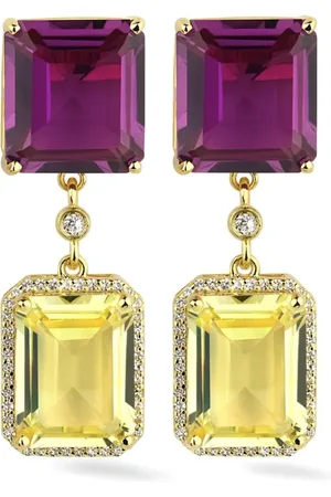 Lark & Berry 9kt geelgouden Daiquiri oorbellen met saffier en diamant