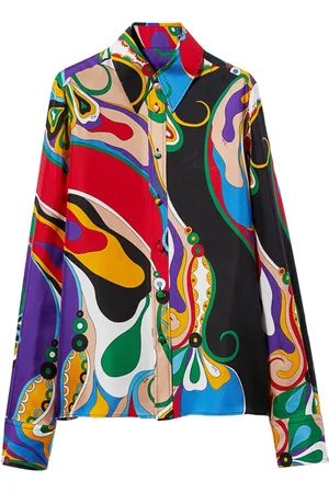 Puccini Zijden twill blouse met orchidee