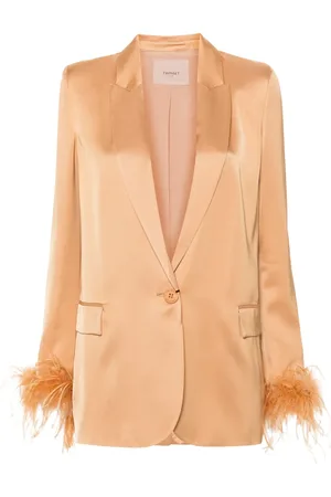 Twin-Set Satijnen blazer met veren afwerking