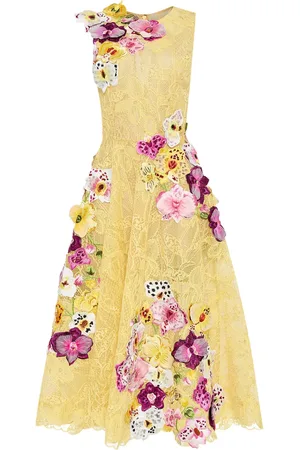 Oscar de la Renta Jurk met geborduurde orchidee en kant