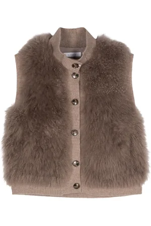 LISKA Gilet met geribbelde afwerking en bont