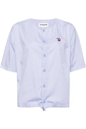 Chocoolate Gestreepte blouse met geborduurde kers