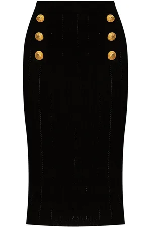 Balmain Geribbelde kokerrok met decoratieve knopen