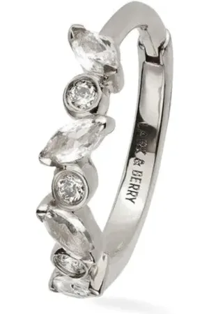 Lark & Berry 14kt witgouden grote Veto oorring met diamant en saffier