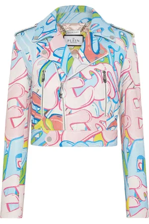 Philipp Plein Cropped leren bikerjack met logo