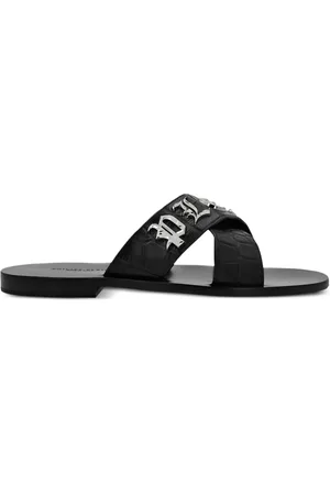 Philipp Plein Leren sandalen met logoplakkaat