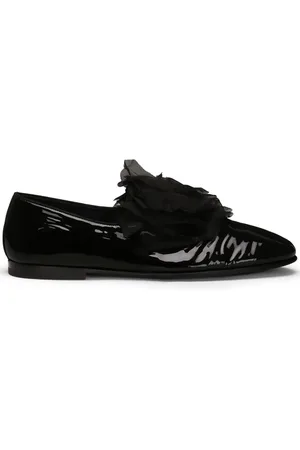 Dolce & Gabbana Leren slippers met bloemapplicatie