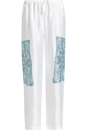 BITE Zijden broek met kanten print