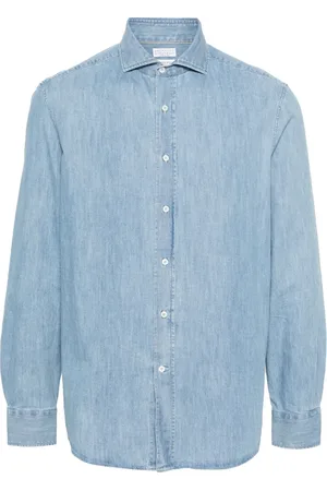 Brunello Cucinelli Denim overhemd met brede kraag