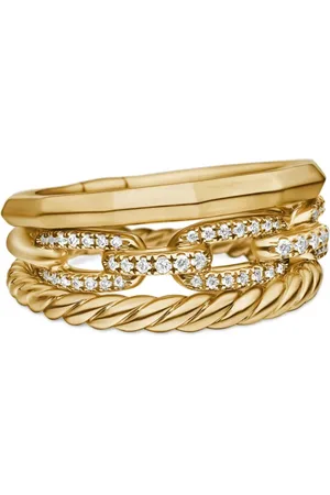 David Yurman 18kt geelgouden Stax Three Row ring met diamant (9.5 mm)