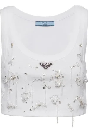 Prada Geribbelde tanktop verfraaid met kristallen