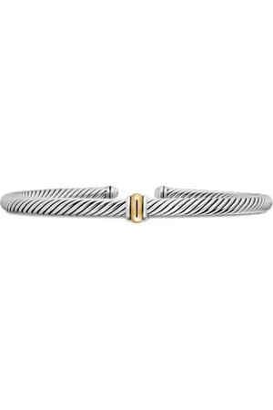 David Yurman 18kt geelgouden en sterling zilveren Classic Cable Station armband (4mm)