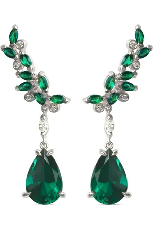 Lark & Berry 14kt witgouden Veto Raindrop oorbellen met smaragd
