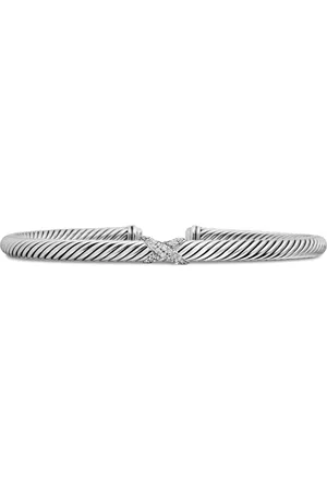 David Yurman Sterling zilveren X Classic Cable Station armband met diamant (4mm)
