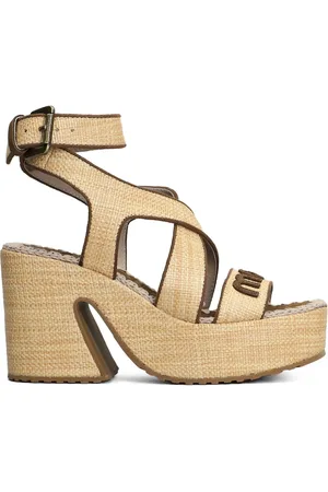 Mou 100mm raffia sandalen met plateauzool