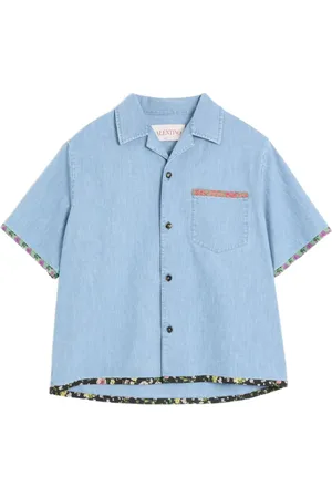 VALENTINO GARAVANI Denim bowlingshirt met bloemenprint