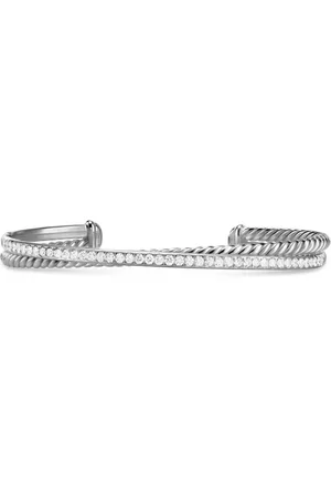 David Yurman Sterling zilveren Crossover Two Row armband met diamant (6mm)