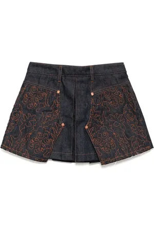 Andersson Bell Denim plooirok met geborduurde vlakken