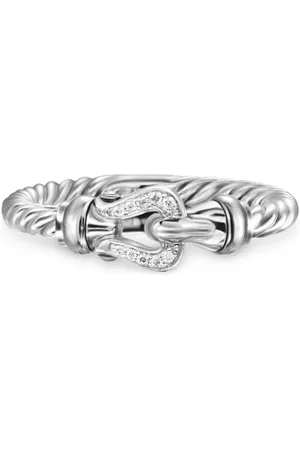 David Yurman 18kt witgouden Petite Buckle ring met diamant