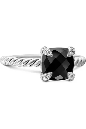 David Yurman Sterling zilveren Chatelaine ring met onyx en diamant (8mm)