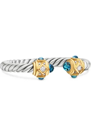 David Yurman 14kt geelgouden en sterling zilveren Renaissance ring met diamant en topaas (2.3mm)