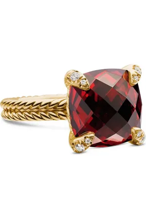 David Yurman 18kt geelgouden Chatelaine ring met granaat en diamant (11mm)