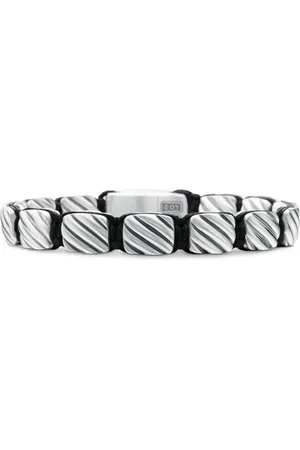 David Yurman Zilveren bewerkte kabel armband met geweven tegel detail (8,5mm)