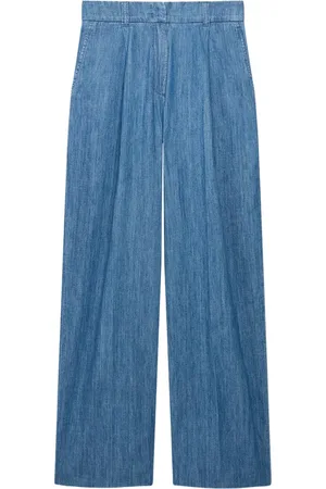 Another Tomorrow Chambray broek met wijde pijpen