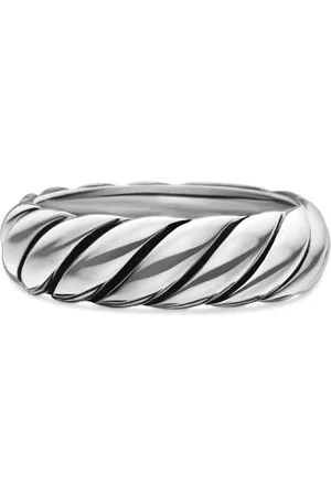 David Yurman Sterling zilveren bewerkte ring met kabelband (6mm)